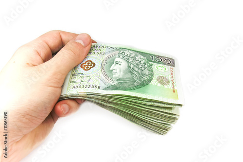Polish money in hand isolated