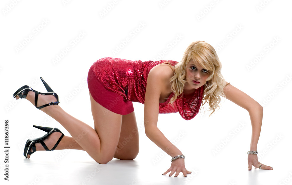 sexy blond woman wearing red sequin dress posing sexy blond woman wearing red sequin dress posing