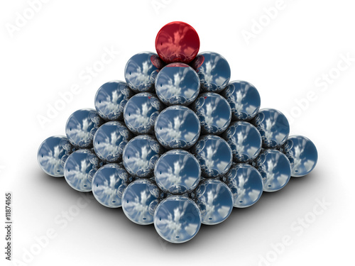 Pyramid from metal spheres on a white background. 3D image