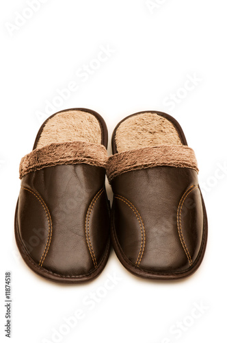 Leather slippers isolated on the white background