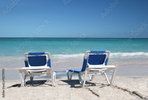 Tropical Paradise - Two Beach Chairs on White Sand Beach and Oce © chasingmoments