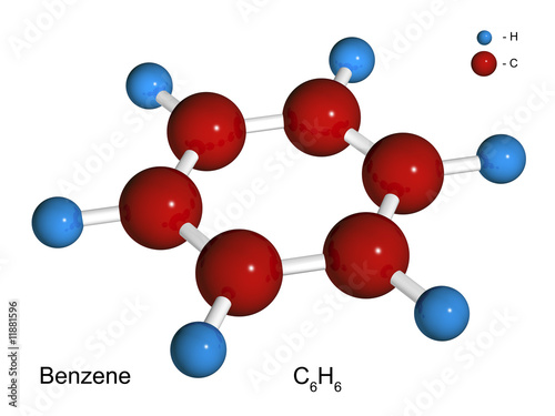Isolated 3D model of a molecule of benzene photo