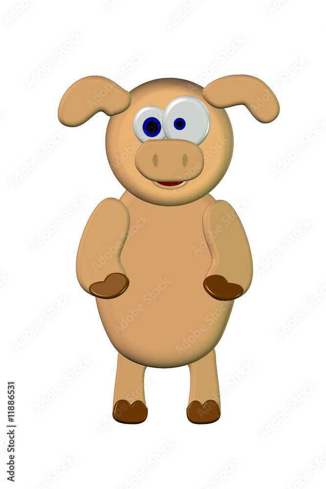 3D Piggy Cartoon - Isolated On White