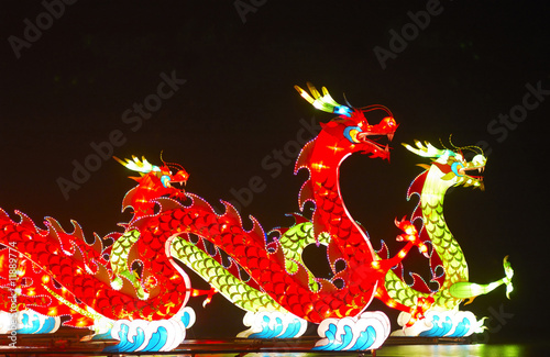 Lightful dragons in Chinese new year Lantern Festival celebratin