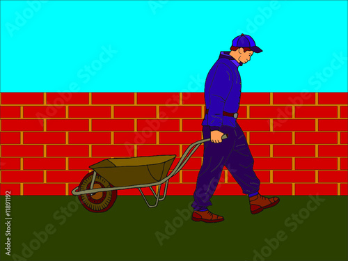vector - worker walking along the wall