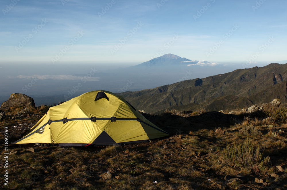 mount Meru, view from mount Kilimanjaro at sunrise. Tanzania.