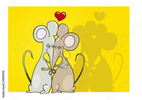 illustration of two mice in love giving a hug