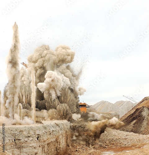 Blast in open cast mining quarry