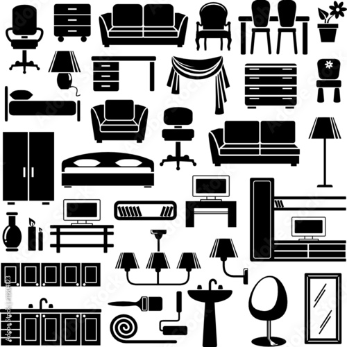 Furniture end lighting icons set