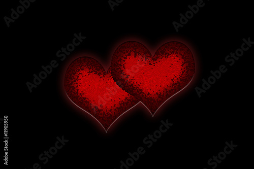 Two hearts on black background