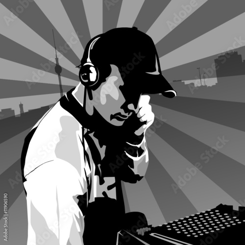 Berlin DJ at work, black and white