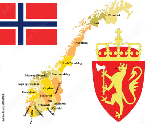 Norway with counties.