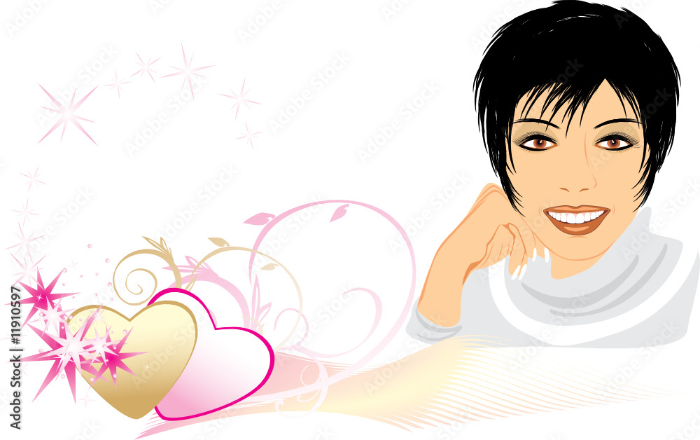 Portrait of beautiful woman among hearts. Composition for card Portrait of beautiful woman among hearts. Composition for card