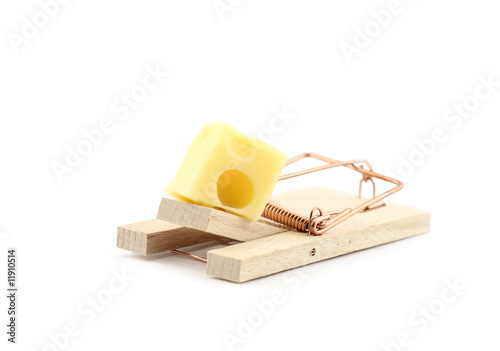 Mouse trap with cheese isolated
