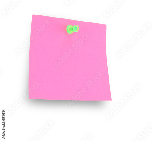 pink note pad reminder on wall with clipping path
