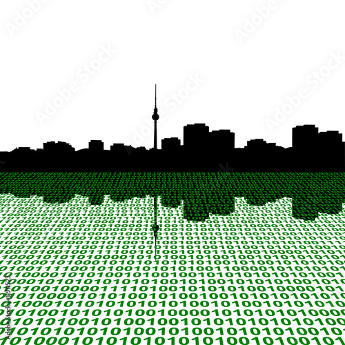 Berlin skyline with binary code illustration