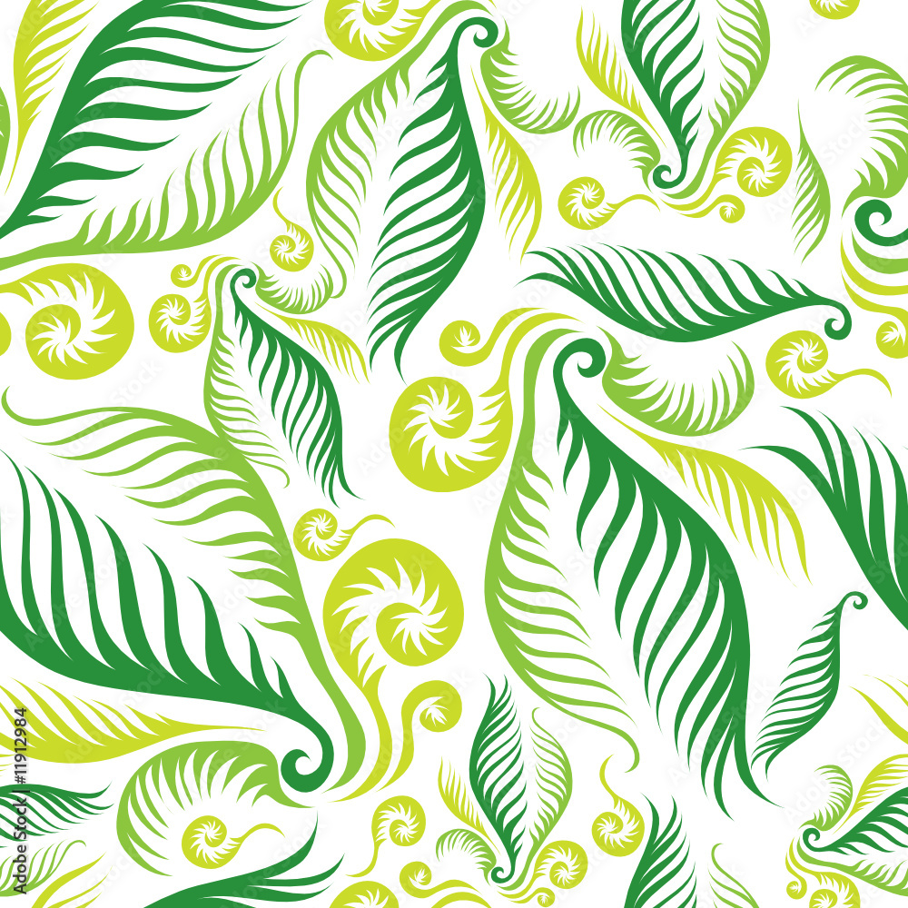Seamless green floral pattern with twirled fern leafs Seamless green floral pattern with twirled fern leafs
