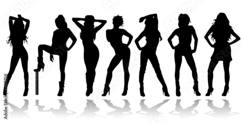 sexy girls group vector silhouettes