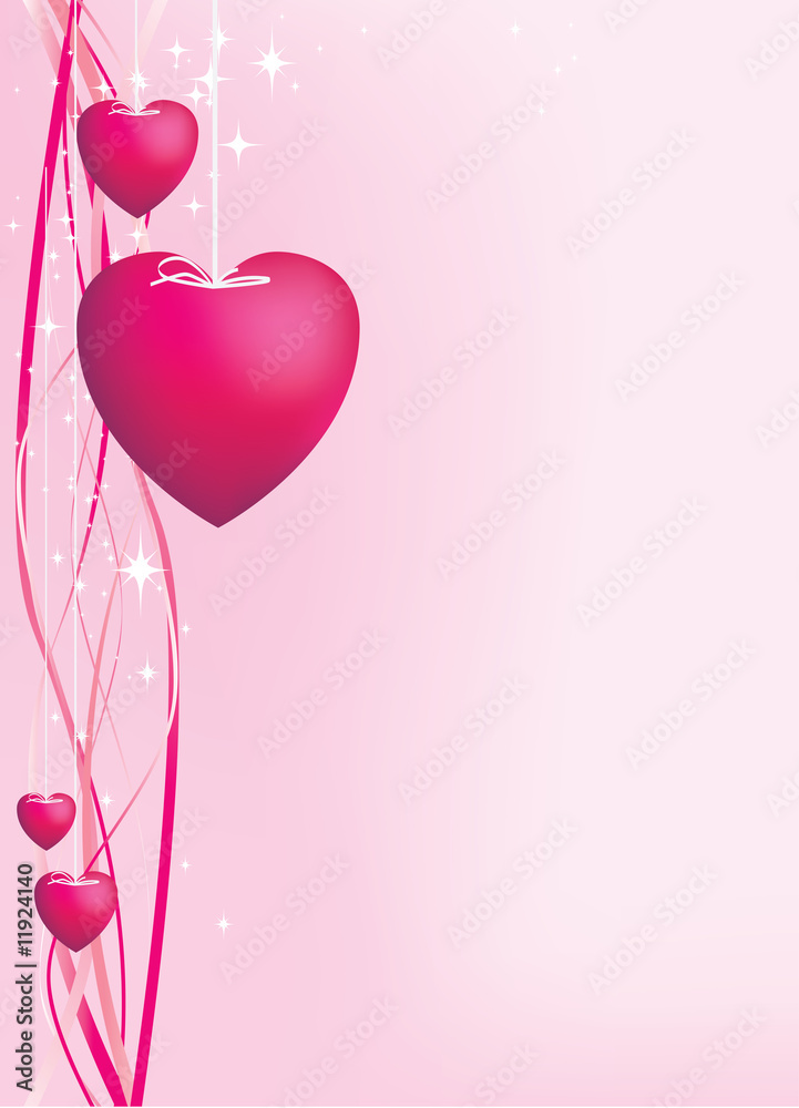 Pink hearts on strings background