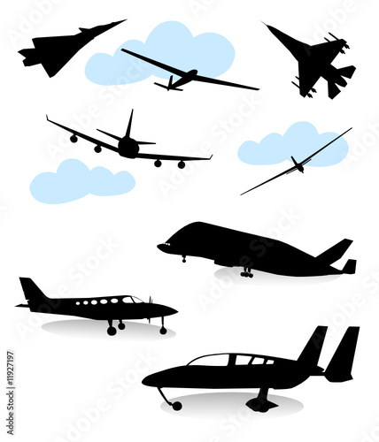 Collection of silhouettes of various planes