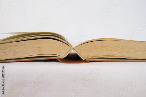 opened vintage book with white background