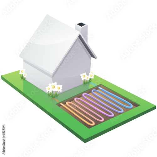 Maison blanche chauffée par géothermie (détouré)