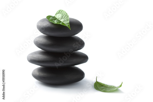 Canvas Print zen stones with leaves isolated. spa background