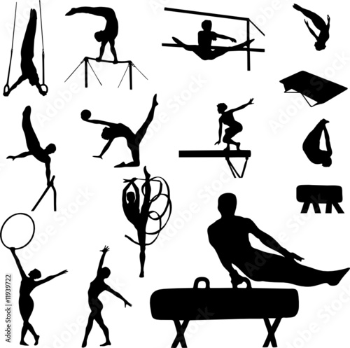 gymnastics man and woman vector silhouettes