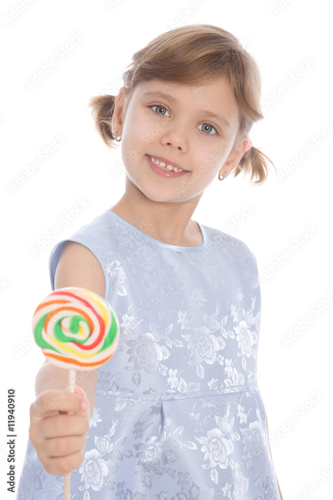 Girl with color lollipop in hand