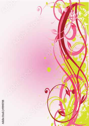 arabesque floral rose et verte verticale