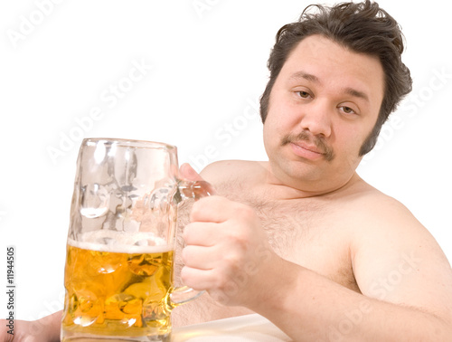 Overweight man with a beer glass