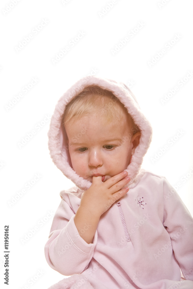 Baby in Pink Looking Down and Right Baby in Pink Looking Down and Right