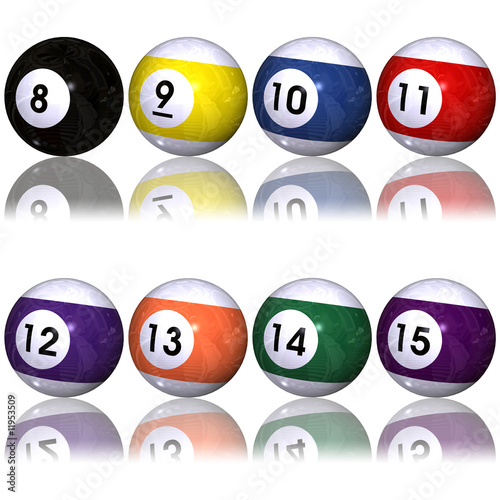 Pool balls set over white