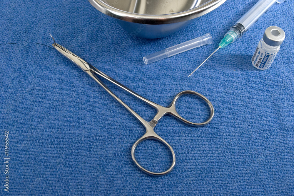Laceration stitching various medical instruments Stock Photo Adobe