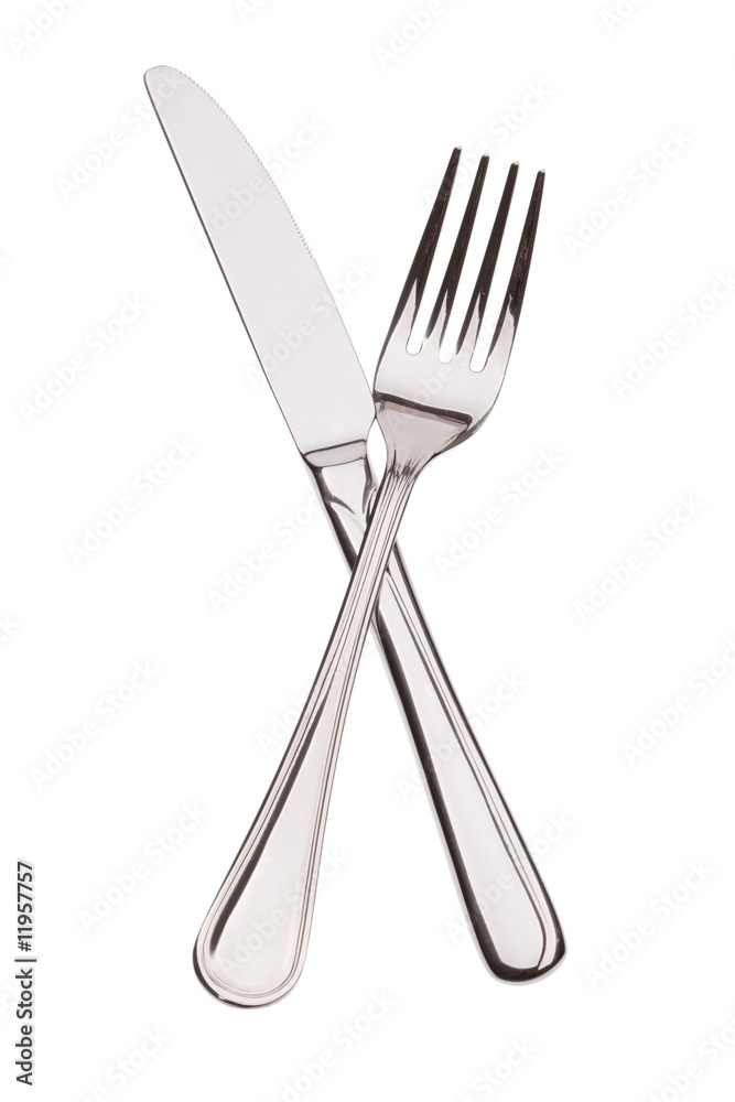 The crossing fork and knife on white background The crossing fork and knife on white background