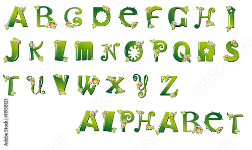 Alphabet vert fleurs