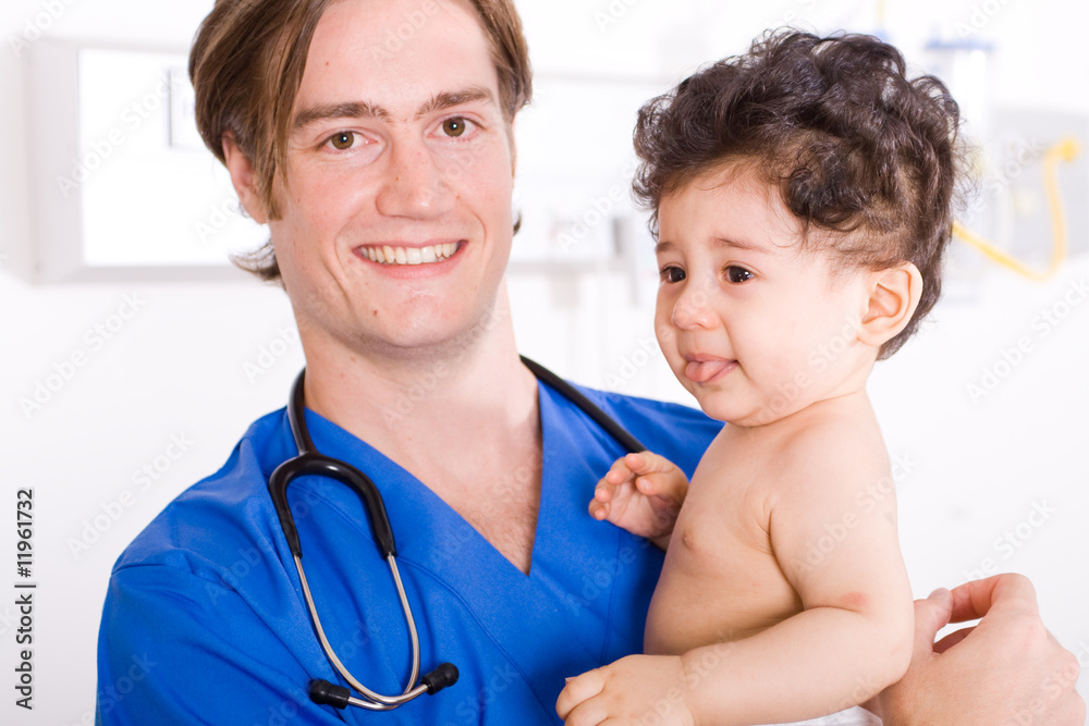 male pediatrician and baby boy male pediatrician and baby boy