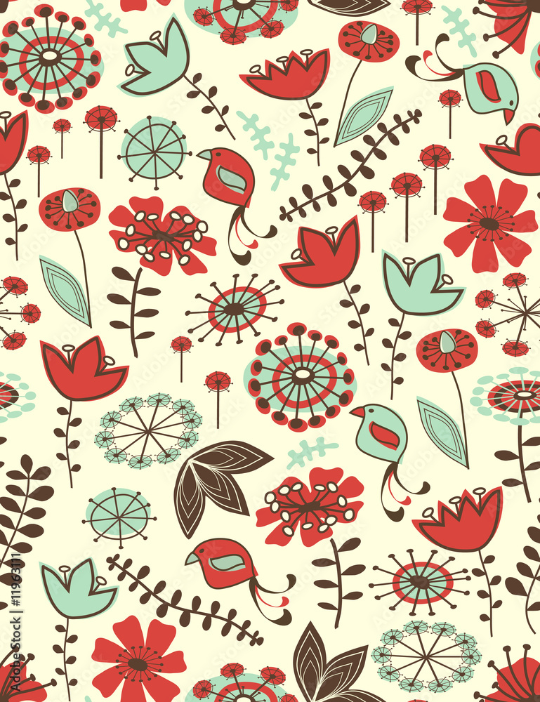 Whimsical floral seamless pattern