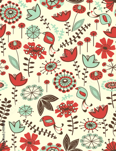 Whimsical floral seamless pattern
