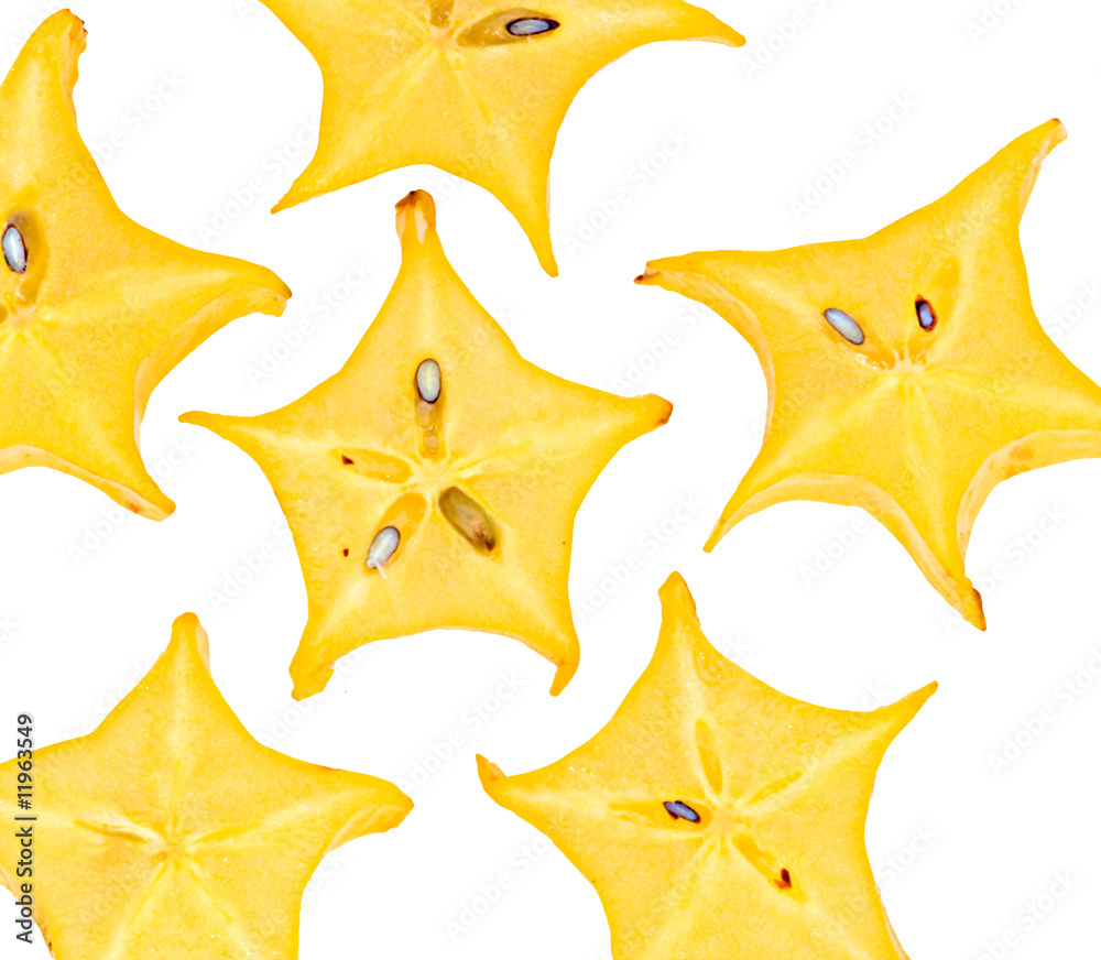 Sections of carambola isolated on white background
