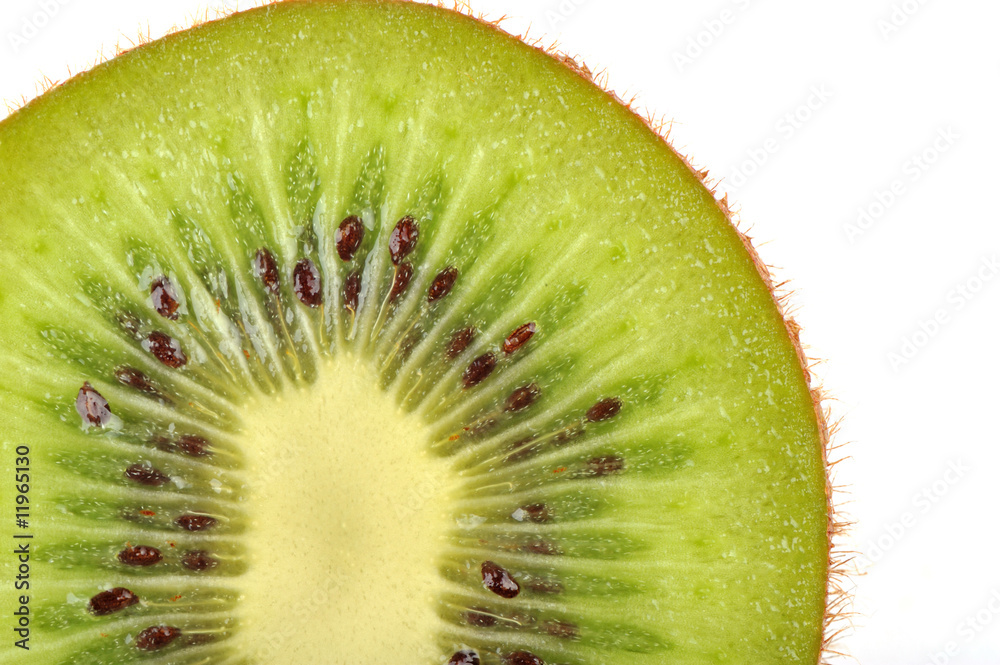 close up shot of kiwi slice on white background close up shot of kiwi slice on white background