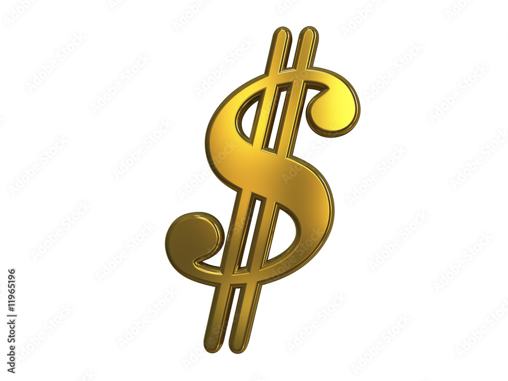 Golden dollar sign isolated on white, 3d render Golden dollar sign isolated on white, 3d render