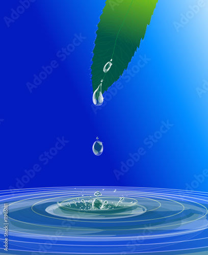 Water droplets falling off a leaf - Realistic