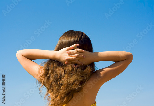 Portrait relax girl on sky background