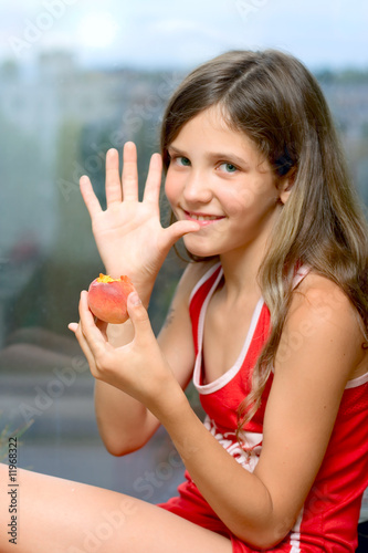 Smile Girl eat peach