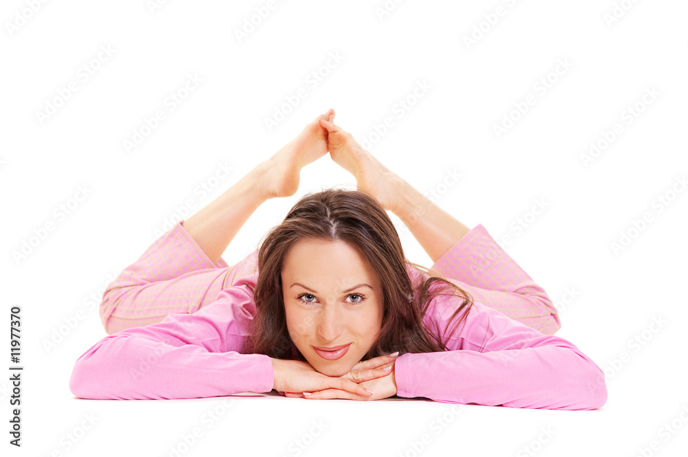 Fototapeta premium barefooted brunette lying on the floor