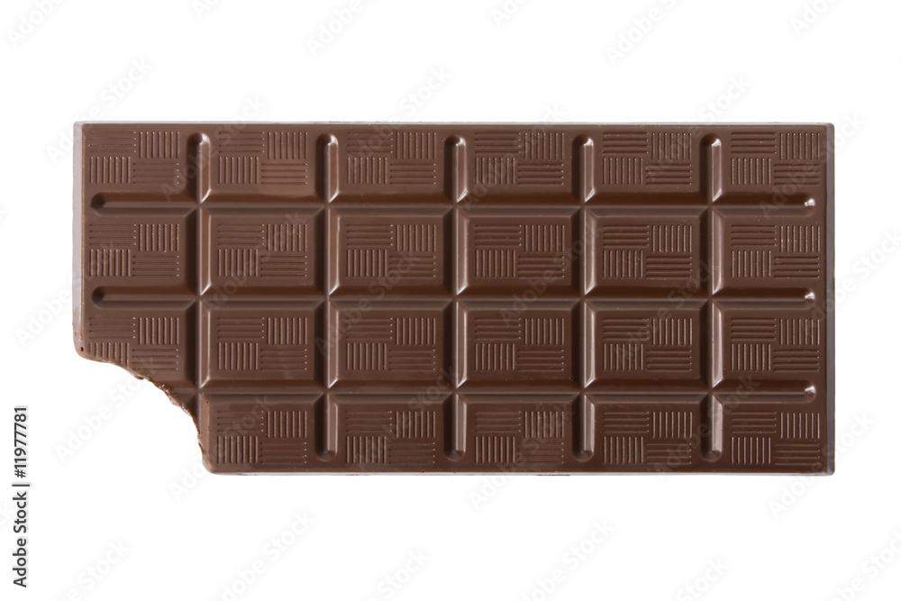 Bitten dark chocolate bar isolated on white background Bitten dark chocolate bar isolated on white background