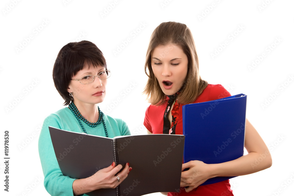 A student and a teacher; isolated on white