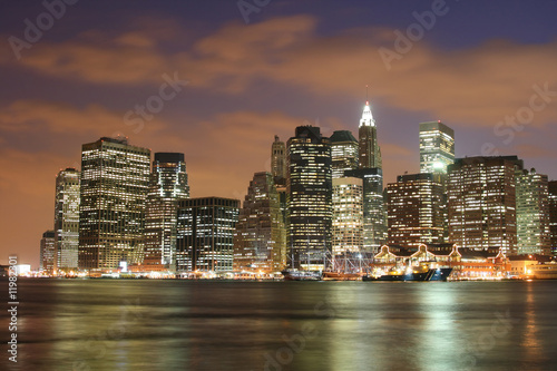 Lower Manhattan skyline At Night