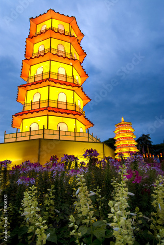 asian pagoda after sunset photo